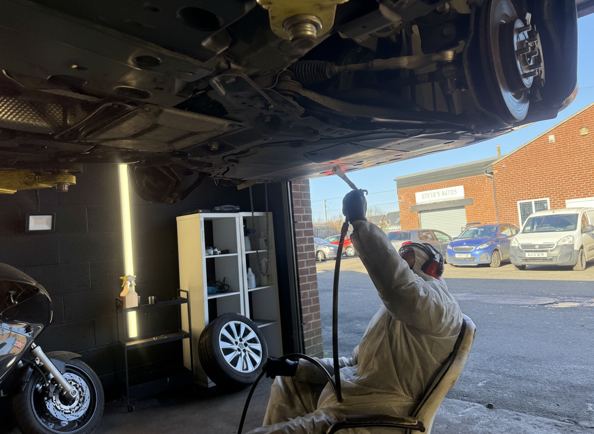 Lanoguard coating on vehicle underside